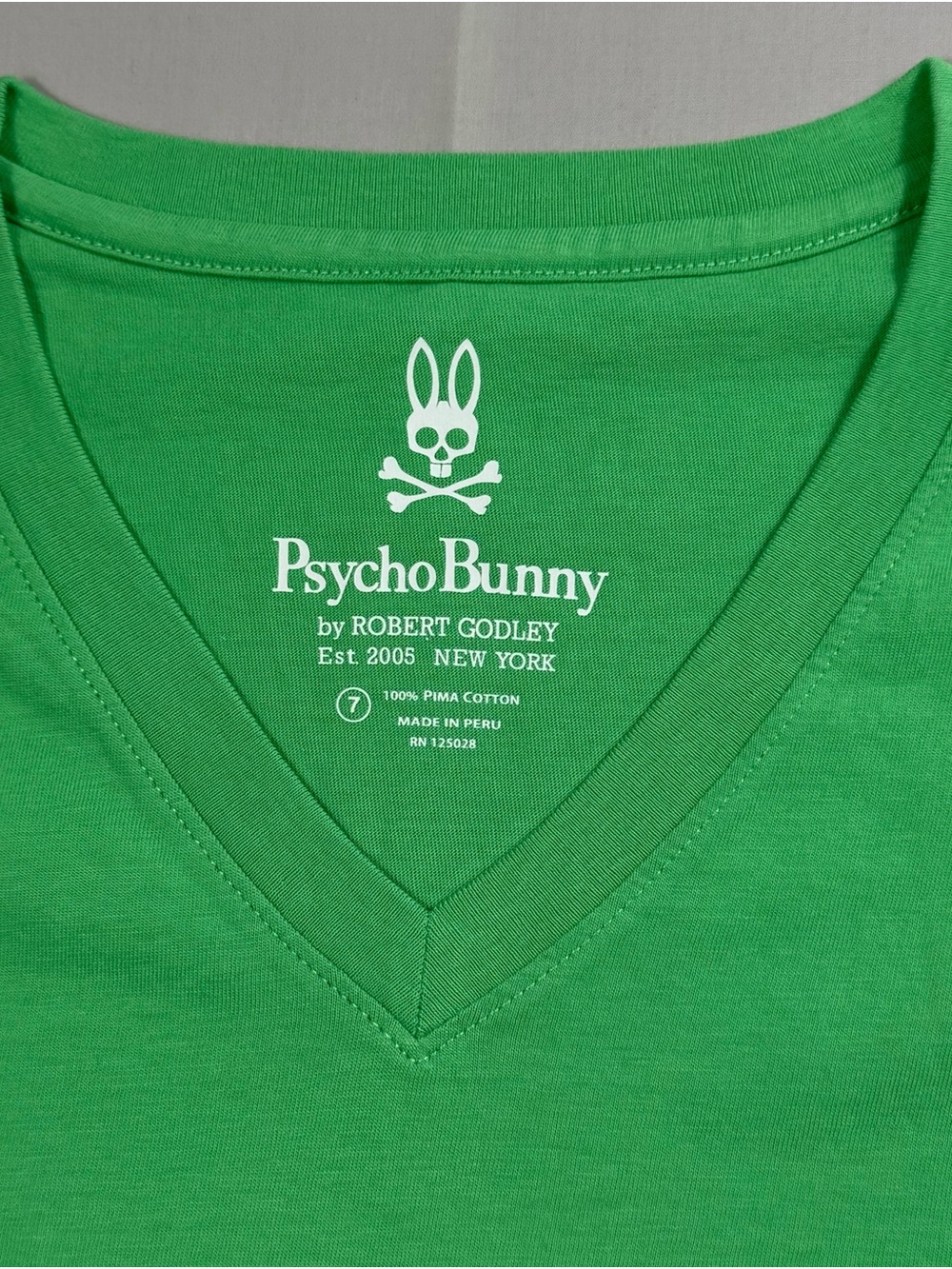 Psycho Bunny V-Neck Tee in Bright Green with White Logo - Picture 3 of 4